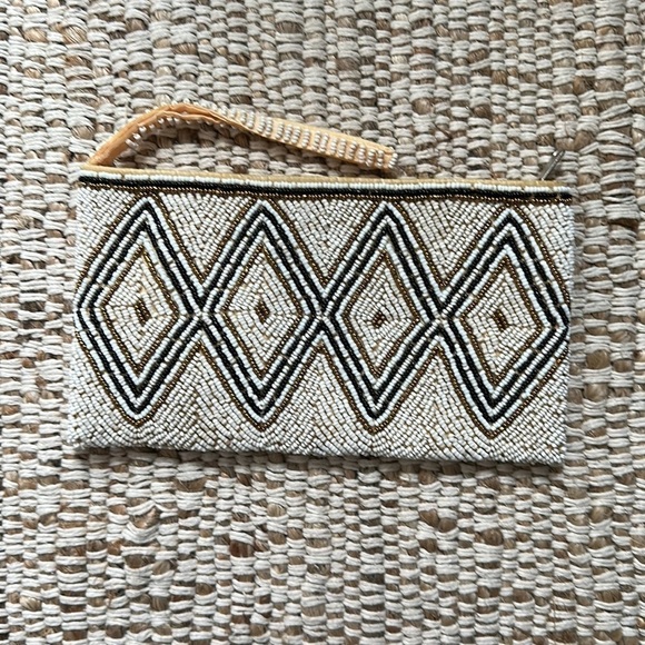 Beaded Abstract Cream and Black Clutch Purse - Picture 2 of 3
